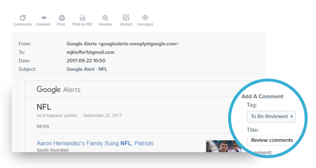 screenshot of Email Archiving